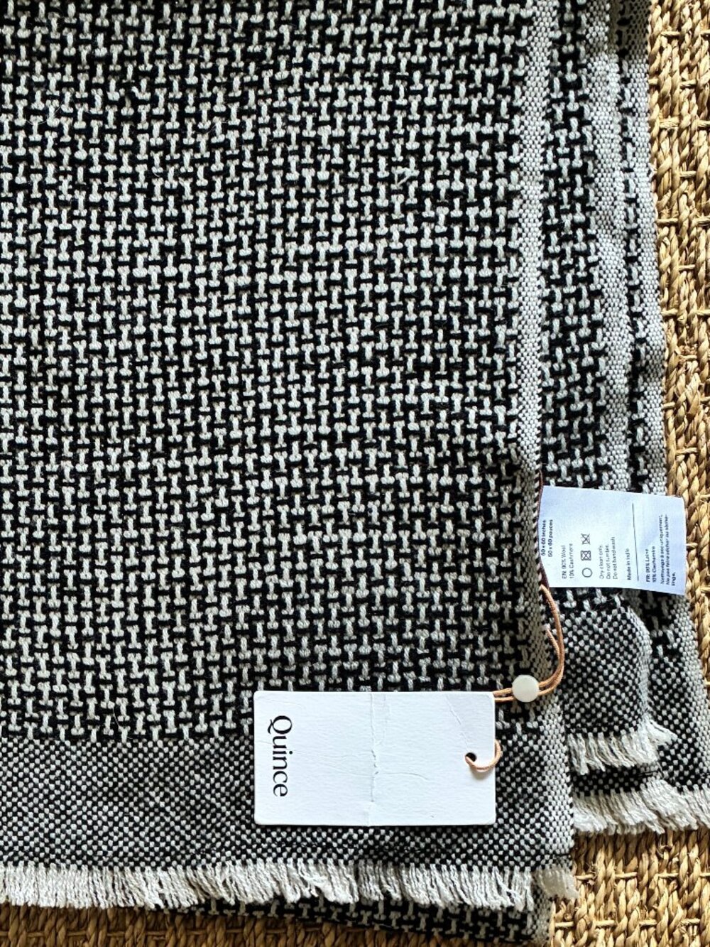 Quince Cashmere Wool Patterned Throw, Black/White, NWT - Picture 5 of 6